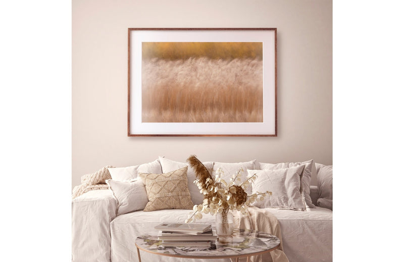 Framed Abstract Reedbed LAndscape Art Gold Copper Autumn 