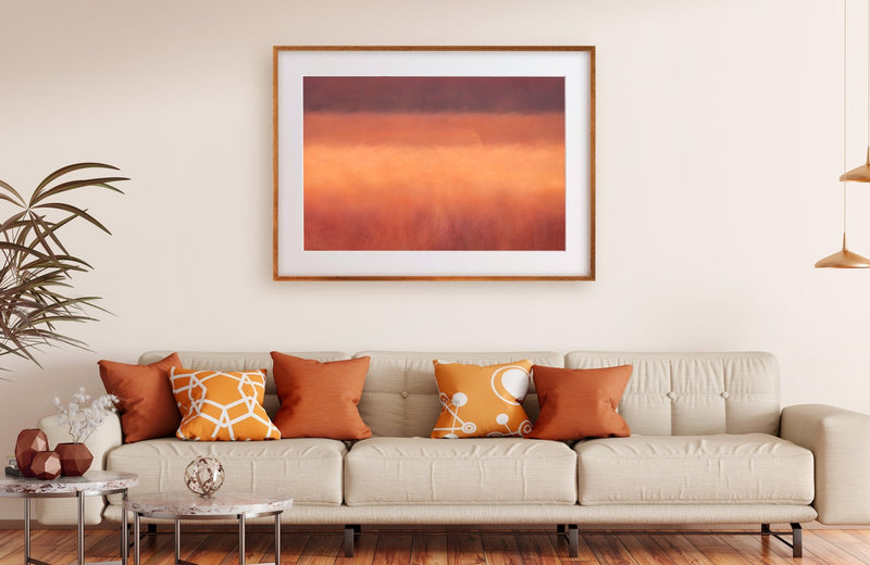 Framed Linear Landscape Art Orange Brown Gold