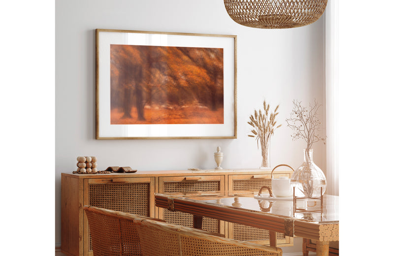 Framed print of abstract art in dining room