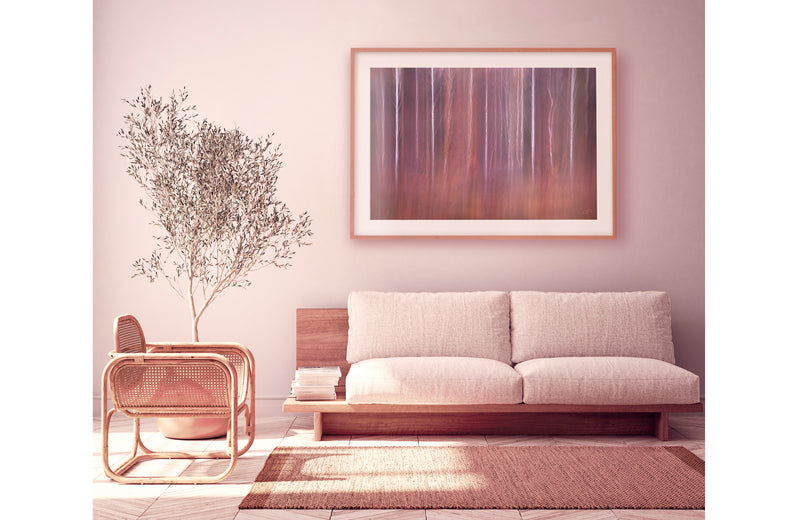 Abstract photography print hanging in modern bright home