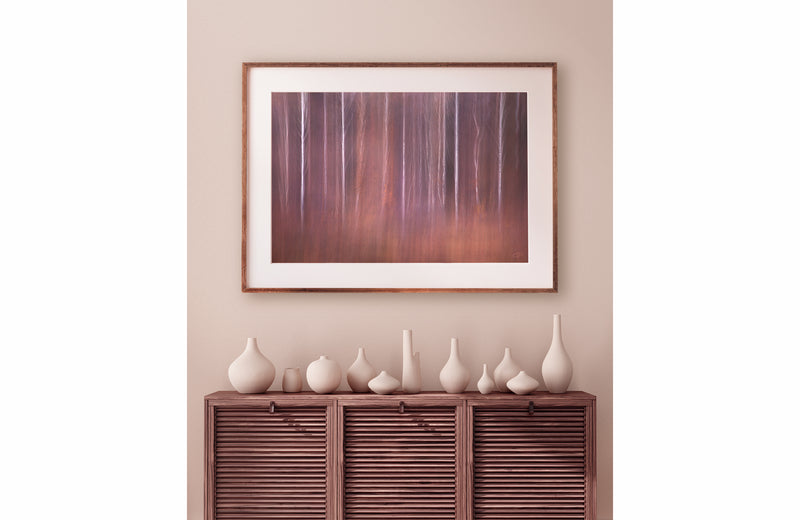 Framed abstract art print on wall