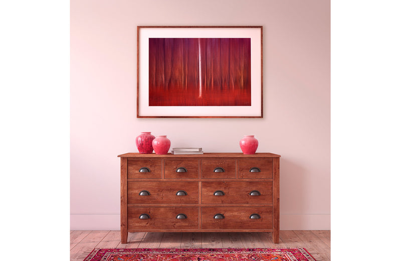 Defiance framed print hanging above drawers