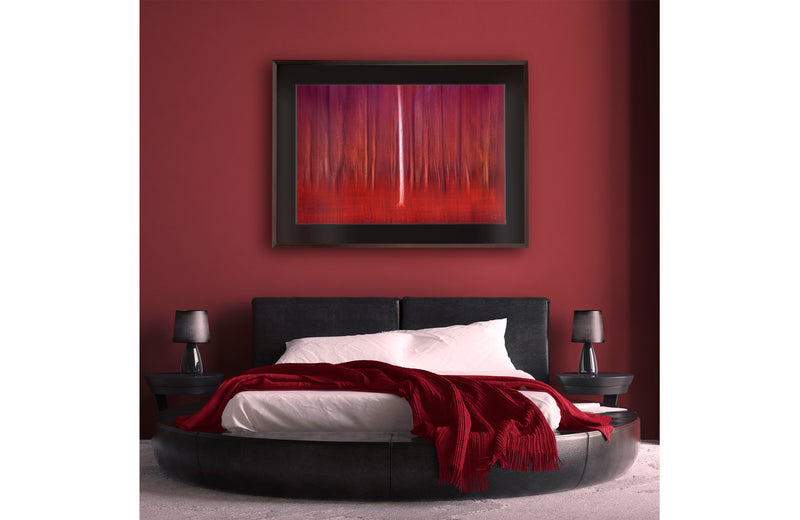 High gloss archival print black frame in modern bedroom