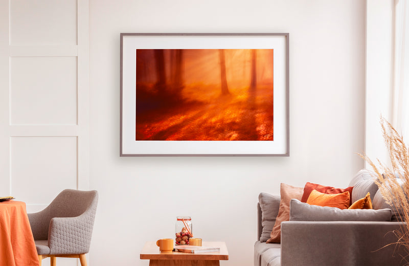 framed paper print hanging in living room