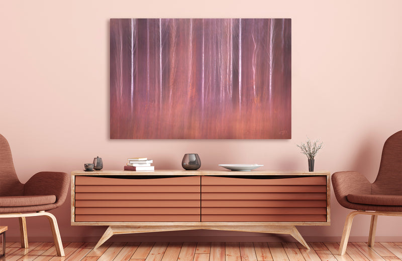 Metal print hanging in living room modern decor