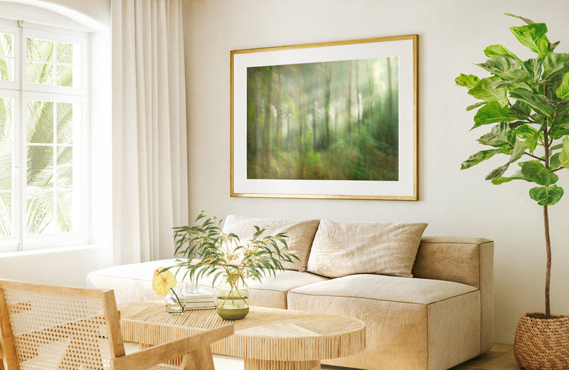 framed tapestry gloss print in living room interior